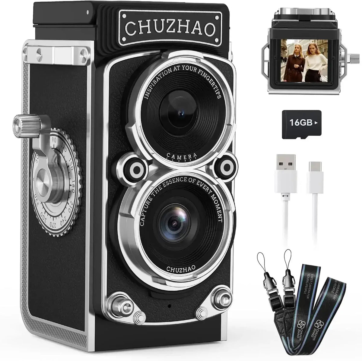 CHUZHAO Vintage Mini Digital Camera Autofocus 12MP 1080P FHD Vlogging Portable - stepyours.com