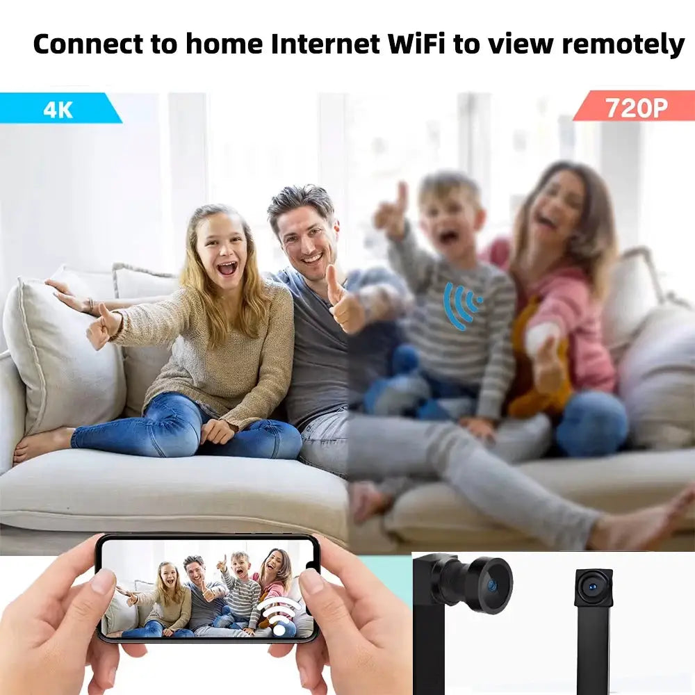 Supports HD 4K WiFi Mini Camera, Remote Viewing, Motion Detection, Loop Storage, DIY Wireless Home Nanny Style Mini Camera