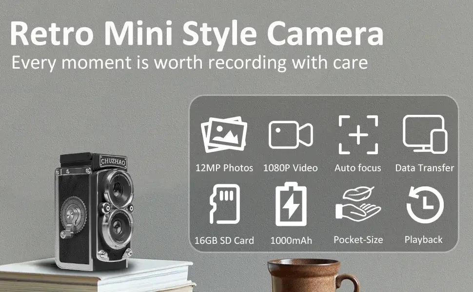 CHUZHAO Vintage Mini Digital Camera Autofocus 12MP 1080P FHD Vlogging Portable - stepyours.com
