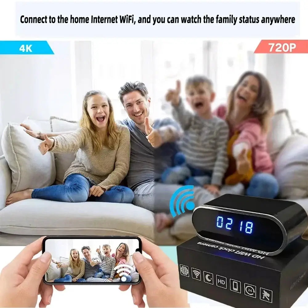 Improved 4KHD mini WiFi clock camera, supporting remote viewing, motion detection, infrared night vision, and home mini camera by stepyours.com