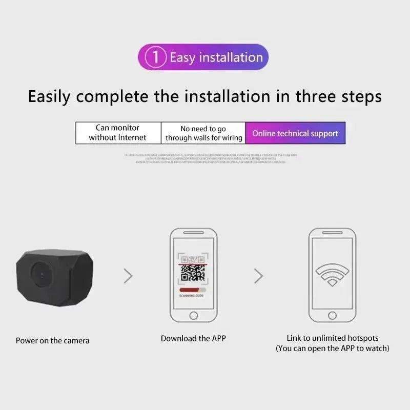 Lenovo 1080P Mini WiFi Camera Remote Monitoring Portable Easy Setup