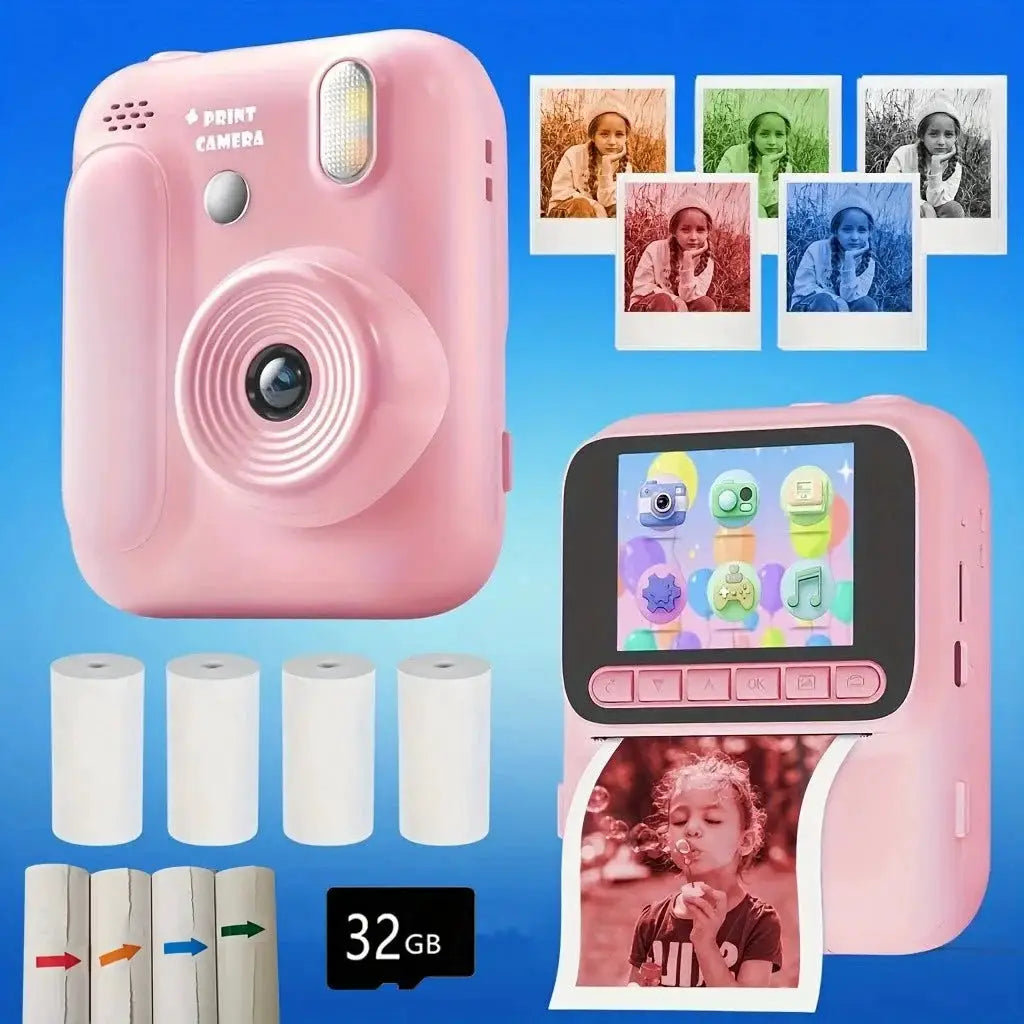 Color Printing Thermal Print Kids Instant Camera 32GB 1080P Digital Gift - stepyours.com