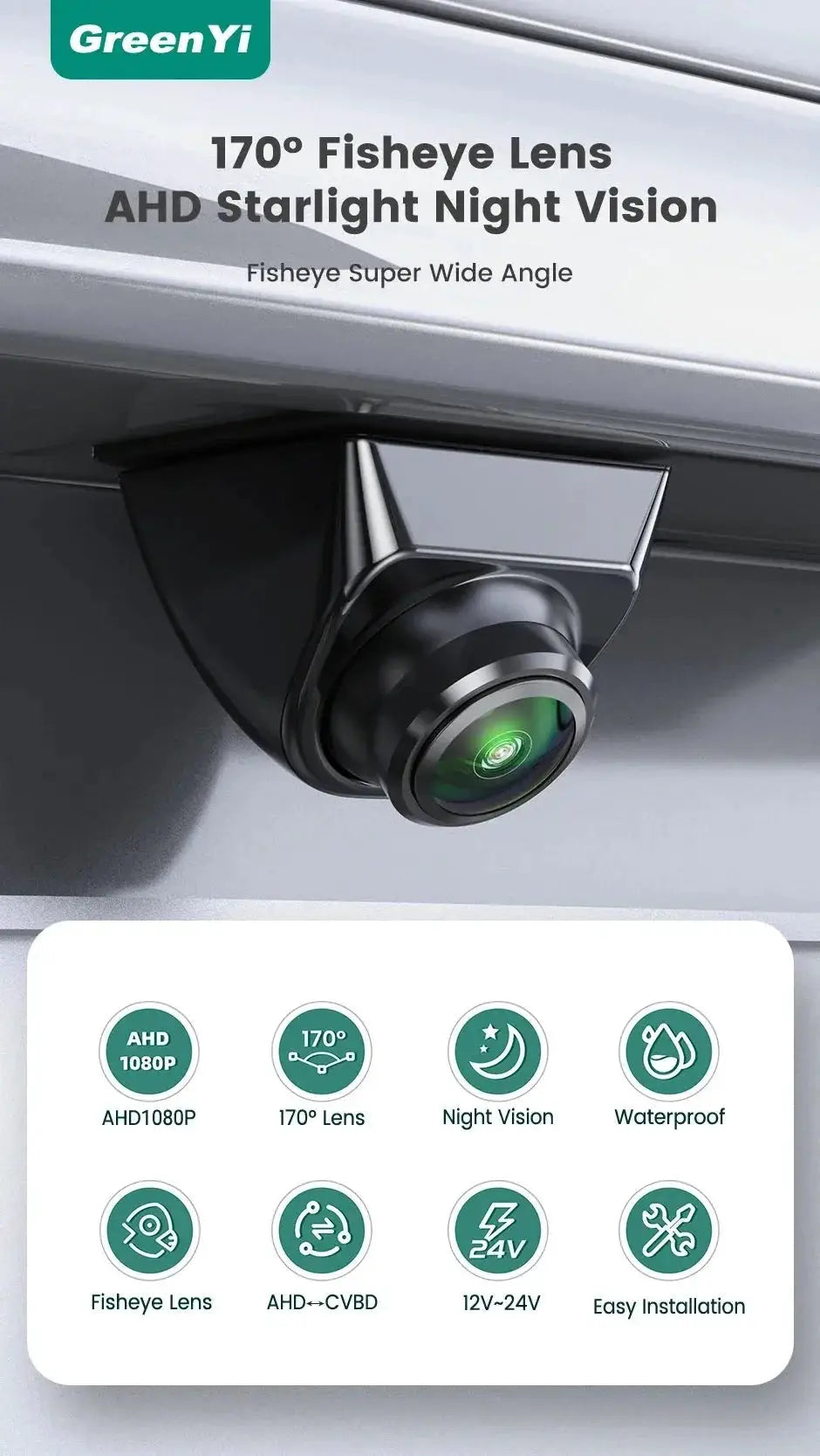 GreenYi 170 Degree AHD Car Rear View Camera Mini Fisheye 360 Degree Night Vision - stepyours.com