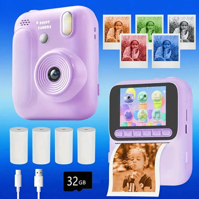 Color Printing Thermal Print Kids Instant Camera 32GB 1080P Digital Gift - stepyours.com