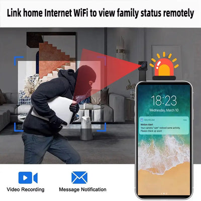Supports HD 4K WiFi Mini Camera, Remote Viewing, Motion Detection, Loop Storage, DIY Wireless Home Nanny Style Mini Camera
