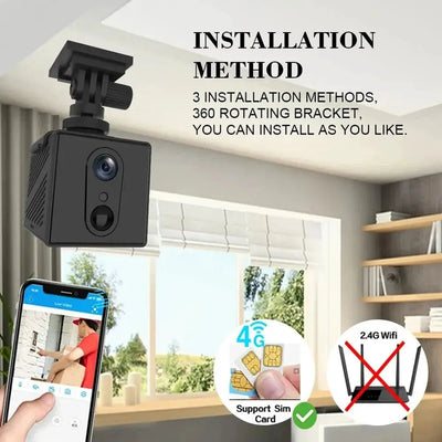 5MP Mini Camera 4G IP CCTV Two Way Audio 3000mAh Battery 64GB Night Vision - stepyours.com