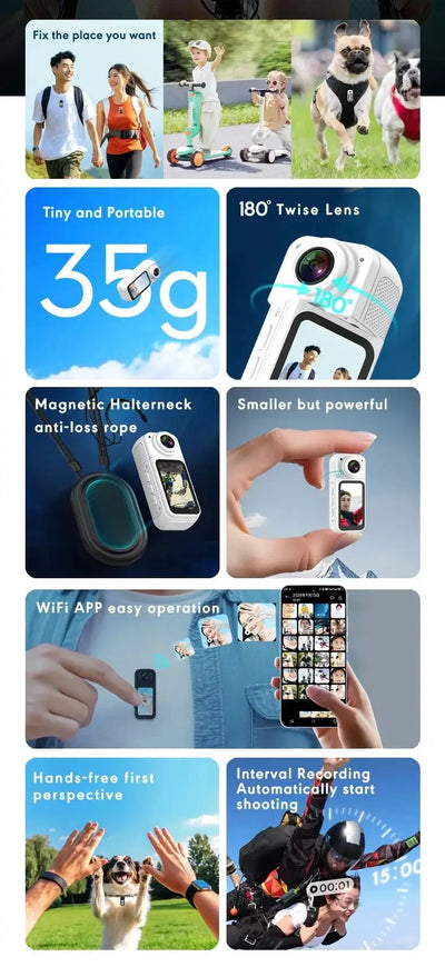 Amorus Mini 2.7K Action Camera Pocket Sized Adventure Recorder - stepyours.com