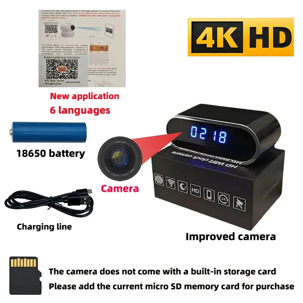 Improved 4KHD mini WiFi clock camera, supporting remote viewing, motion detection, infrared night vision, and home mini camera by stepyours.com