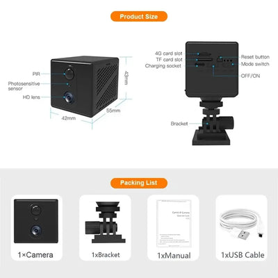 5MP 4G SIM Card Mini Camera - Indoor Night Vision Security Battery Powered Cam - stepyours.com