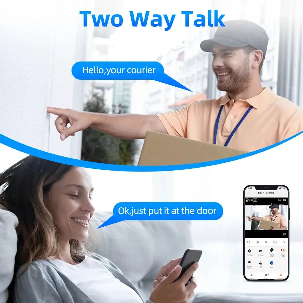 WSDCAM Mini Camera Two Way Talk Audio Doorbell Tuya Wifi Smart Video Peephole PIR Motion Detection APP Remote View by stepyours.com