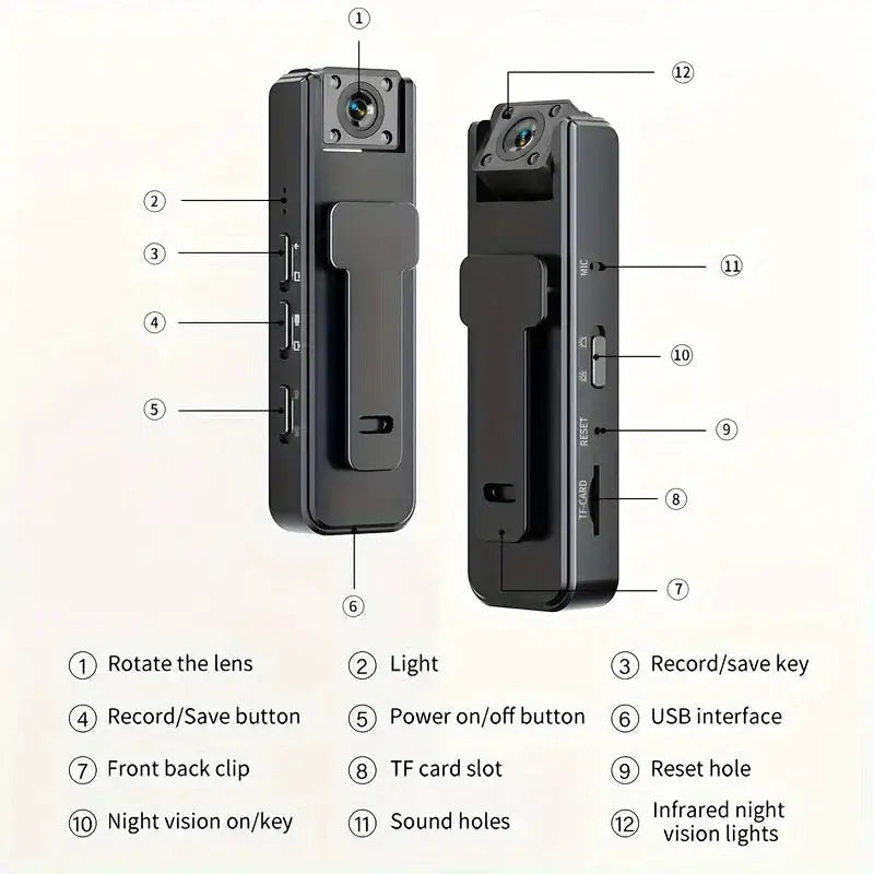 A9 Mini Handheld Camera 1080P HD Infrared Night Vision Back Clip Camera Recorder Outdoor Sports Riding Handheld Camera Hot Sale