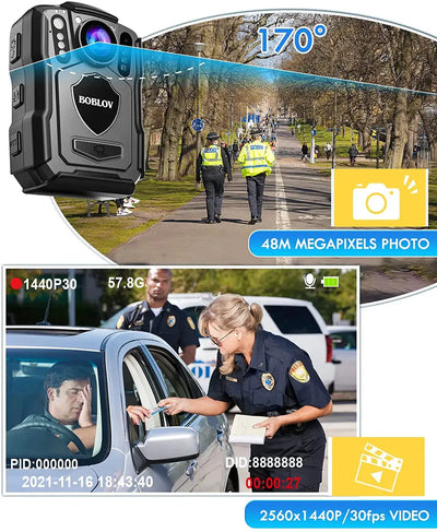 BOBLOV M5 Mini Camera 4200MAH Battery 15Hours Recording Police Body Camera HD 1440P 170° Angle Security Small Camcorder 128G