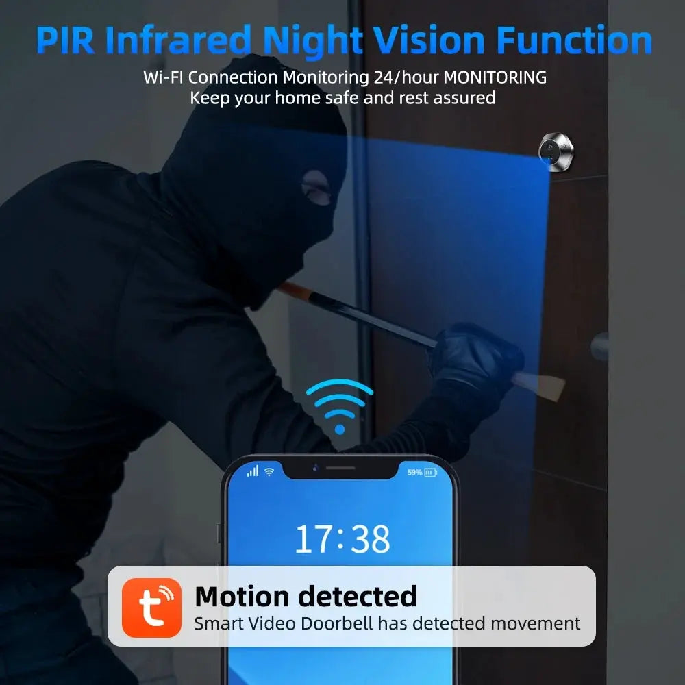 WSDCAM Mini Camera Two Way Talk Audio Doorbell Tuya Wifi Smart Video Peephole PIR Motion Detection APP Remote View by stepyours.com