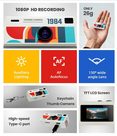 Chegit Thumb Keychain Camera 0.96Inch Mini 1080P Video Recorder Grab Moments