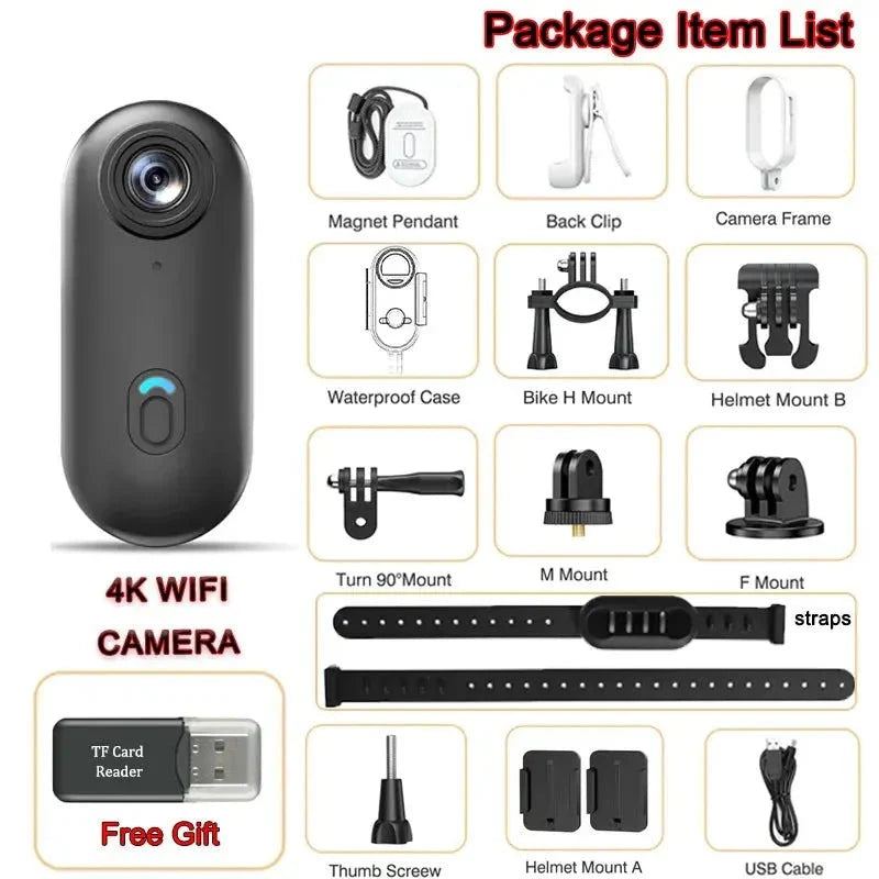 Pocket 4K Mini Camera Magnetic Vlog For Outdoor Action Waterproof Bodycam