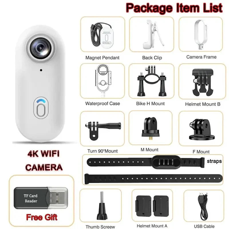 Pocket 4K Mini Camera Magnetic Vlog For Outdoor Action Waterproof Bodycam