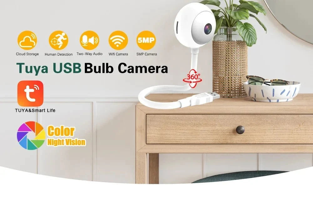 Tuya 5MP Mini WiFi Indoor 2K Security Cam AI Auto Tracking Baby Monitor For Home