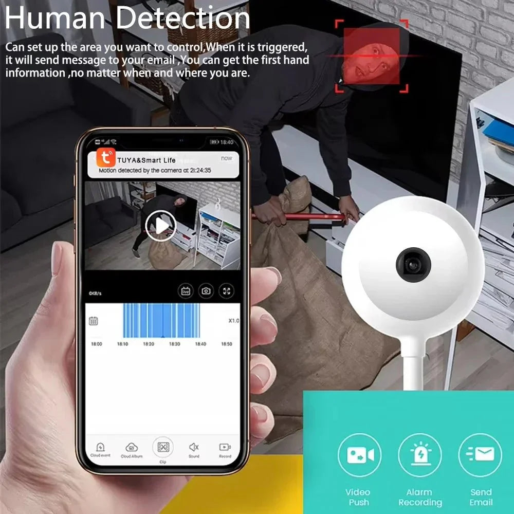 Tuya 5MP Mini WiFi Indoor 2K Security Cam AI Auto Tracking Baby Monitor For Home